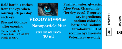 VIZOOVET PLUS Professional Nanoparticle Eye Drops | Veterinary-Grade Lubricating Mist with Hyaluronic Acid for Dogs & Cats (10ml)